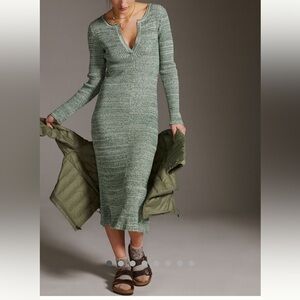 Anthropologie Green Knit Long Sleeve Dress